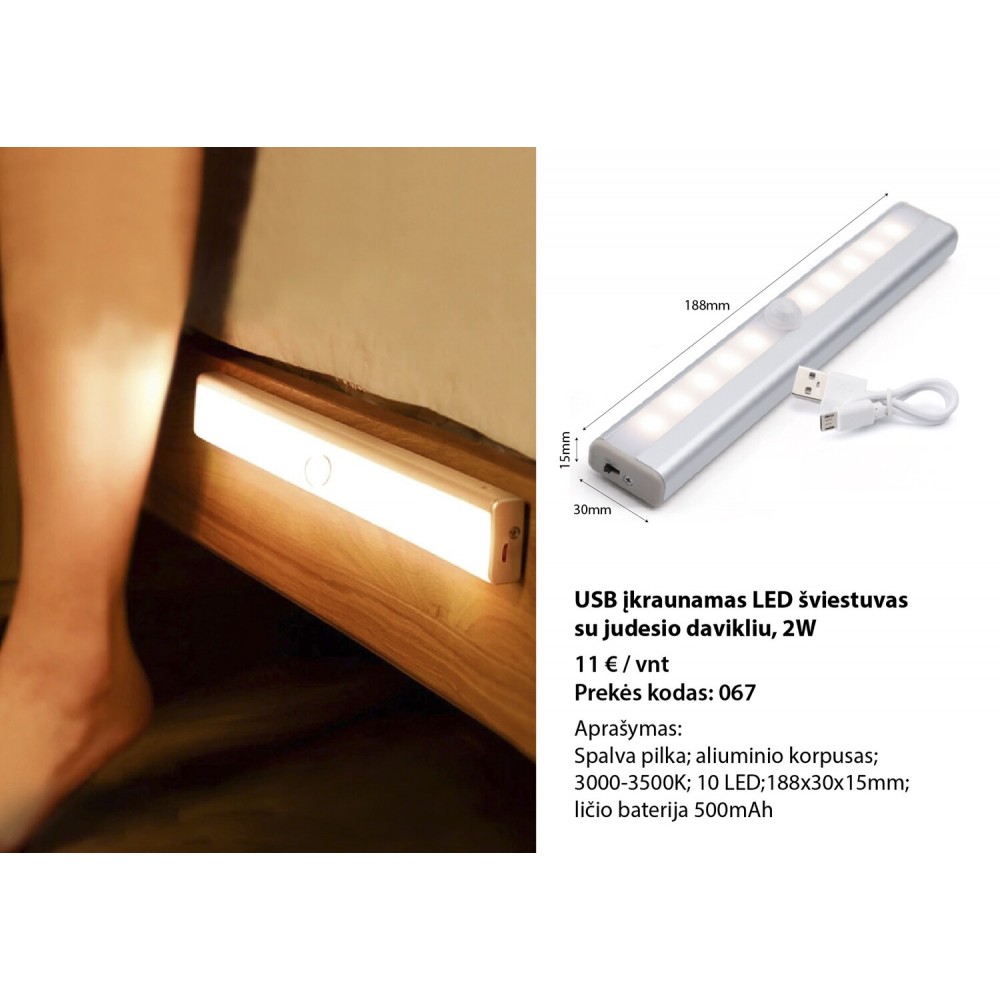 USB įkraunamas LED šviestuvas su judesio davikliu B9324